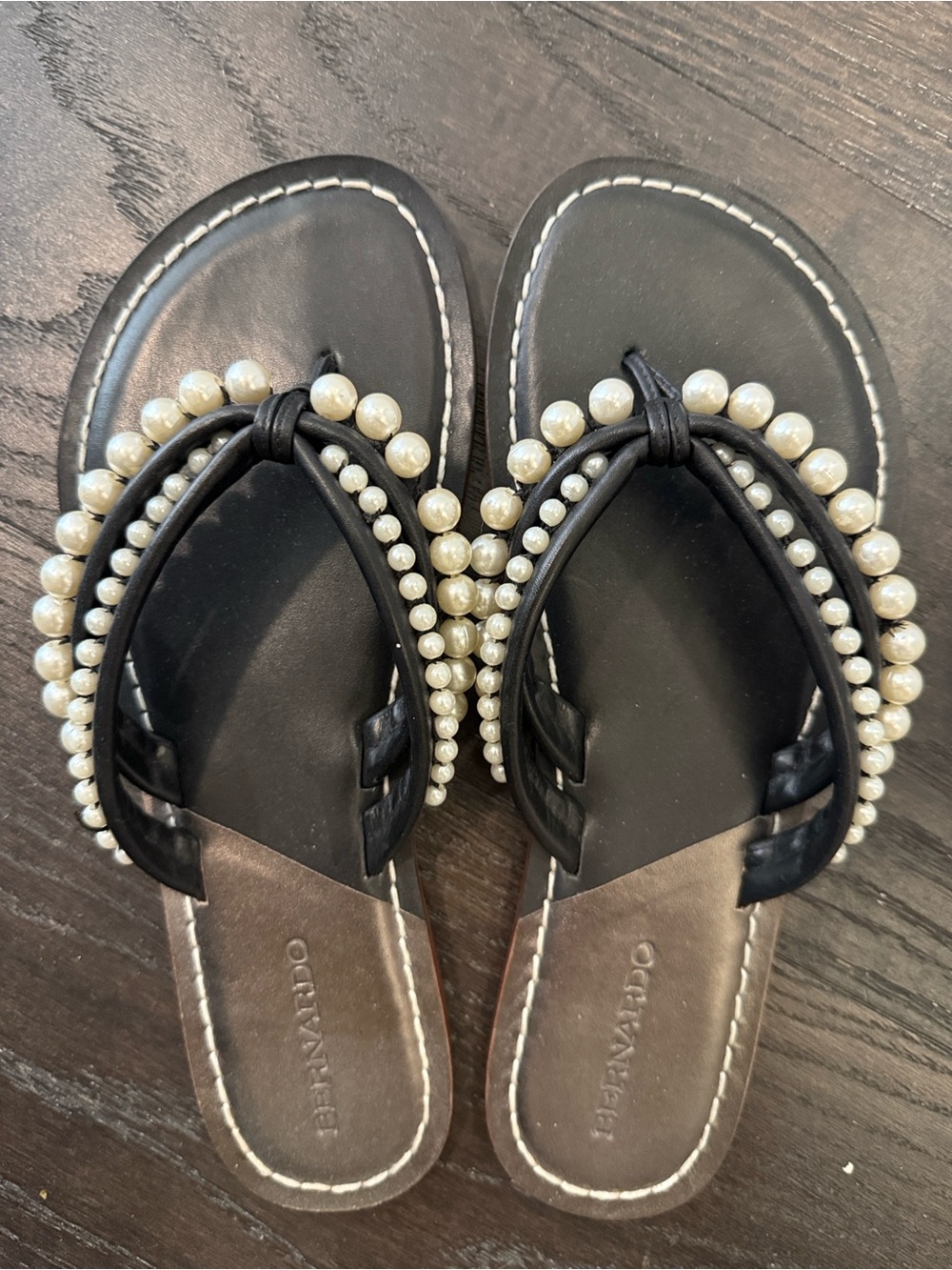 Bernardo Black Pearl-Trim Sandals